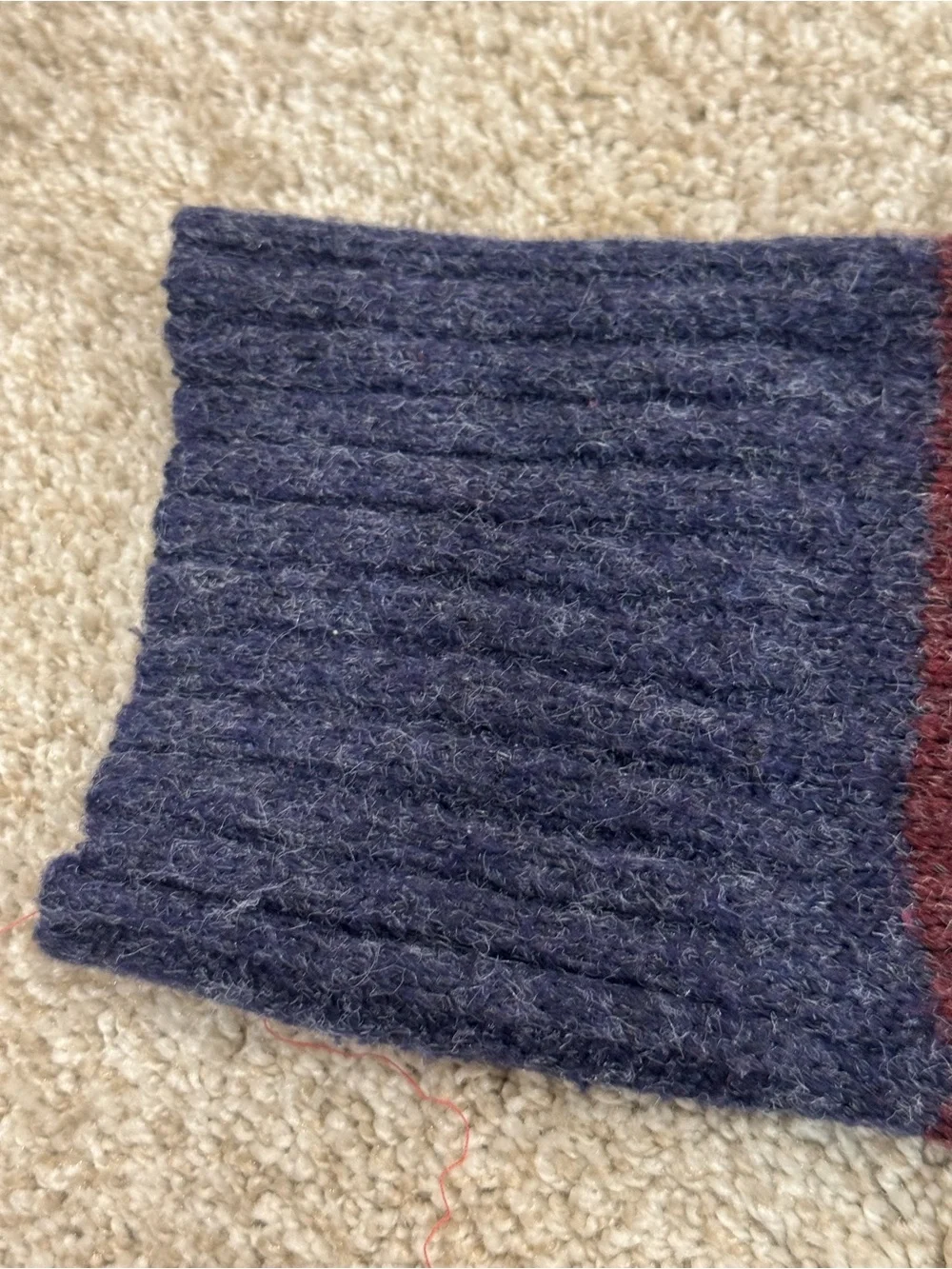 Maurices Cozier than Cashmere Navy and Maroon Striped V-Neck Collared Sweater